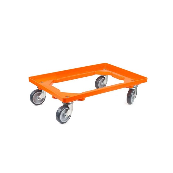 PROREGAL Transportroller für Euroboxen 60 x 40 cm mit Gummiräder Orange Offenes Deck 2 Lenkrollen und 2 Bremsrollen Traglast 300 kg