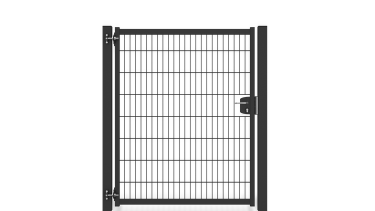 Gartentür ZAUNGURU BASIC-Line aus Metall, Höhe: 163cm, Breite: 150cm, 1-flügelig inkl. Pfosten, Locinox-Schloss und Zubehör, Feuerverzinkt und zusätzlich in RAL 7016 Anthrazitgrau pulverbeschichtet
