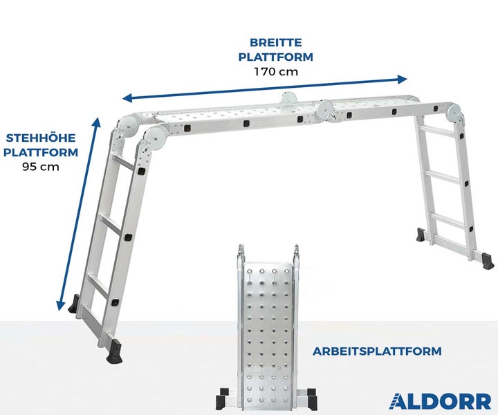 ALDORR Home - 4x3 Klappleiter mit Plattform aus hochwertigem Aluminium - Mehrzweckleiter - Sicher und zuverlässig (EN131)