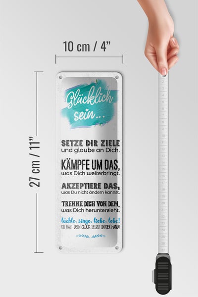 Blechschild Spruch Glücklich sein setze dir Ziele 10x27cm