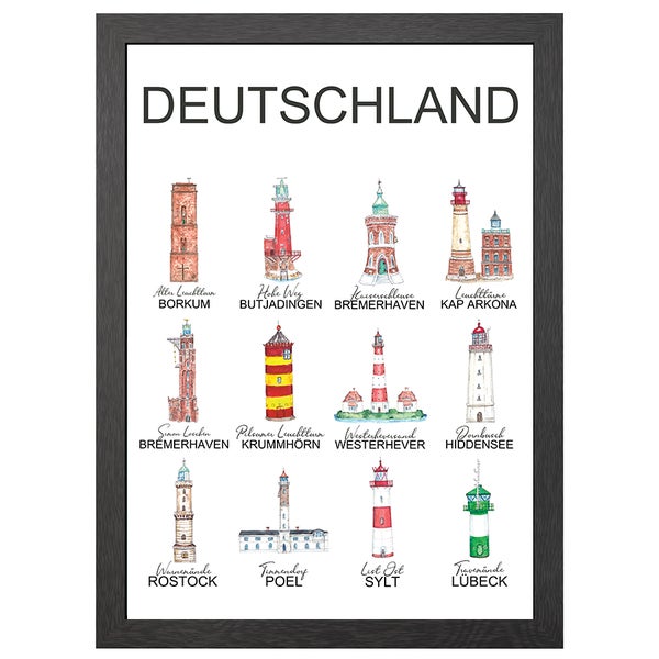 A2 Leuchttürme Deutschland Poster im Rahmen - Joyin