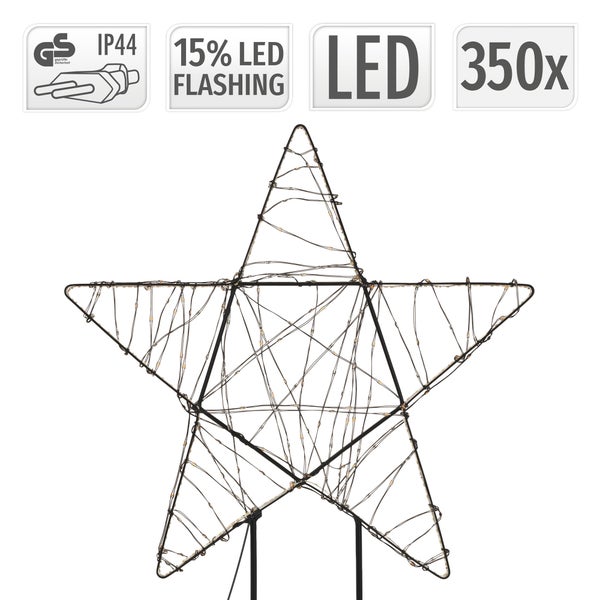 Weihnachtsstern mit 350 LEDs zur Dekoration für den Außenbereich, spritzwassergeschützt gemäß IP44, inklusive Netzstecker und Blinkfunktion.