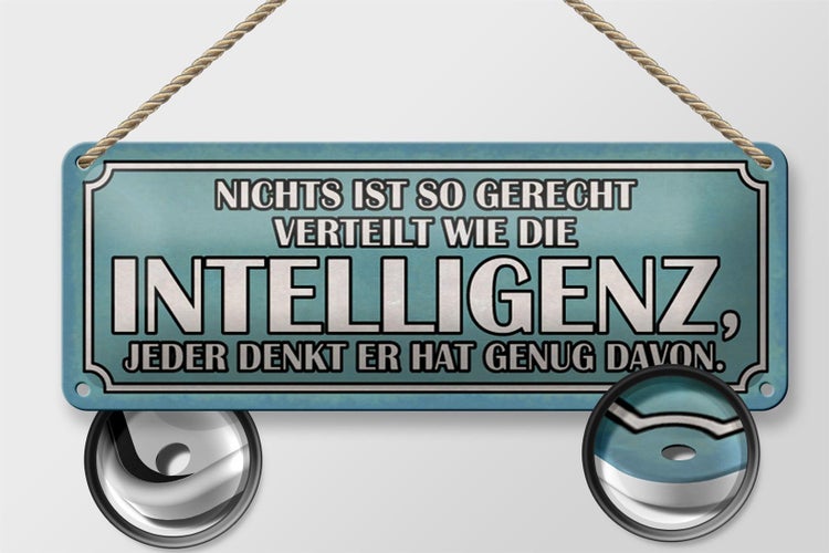 Blechschild Spruch 27x10cm Intelligenz gerecht verteilt Dekoration
