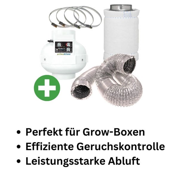 Grow Abluft Set Prima Klima EC-TC – 0-1450 m³/h, 250 mm Anschluss, Geruchskontrolle & Energieeffizient für Grow-Räume