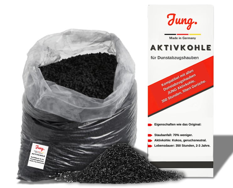 Aktivkohle Nachfüllpack von JUNG - Kompatibler Ersatz für alle Dunstabzugshauben - 2,5 kg Nachfüllpack, Aktivkohle Pellets in Herstellerqualität - Made in Germany, 1004748