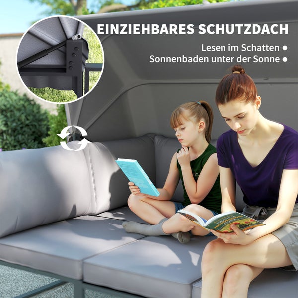 Outsunny Gartenmöbel Set wetterfest Sitzgruppe für 5 Personen Gartenlounge mit 3er Sofa 2 Sessel Sonnendach Kissen Beistelltisch Outdoor Balkonmöbel-Set Terrassenmöbel für Garten Balkon Grau