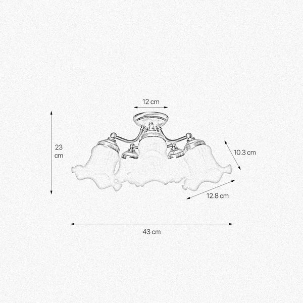 Abmessungen der Deckenleuchte mit drei Lampen