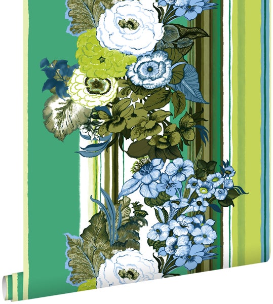 ESTAhome Tapete Blumenmuster Grün und Lindgrün - 53 cm x 10,05 m - 138118