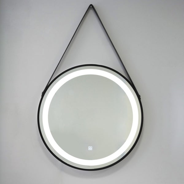 100x 70cm Badspiegel mit LED Kosmetikspiegel, Uhr und Hintergrundbeleuchtung,