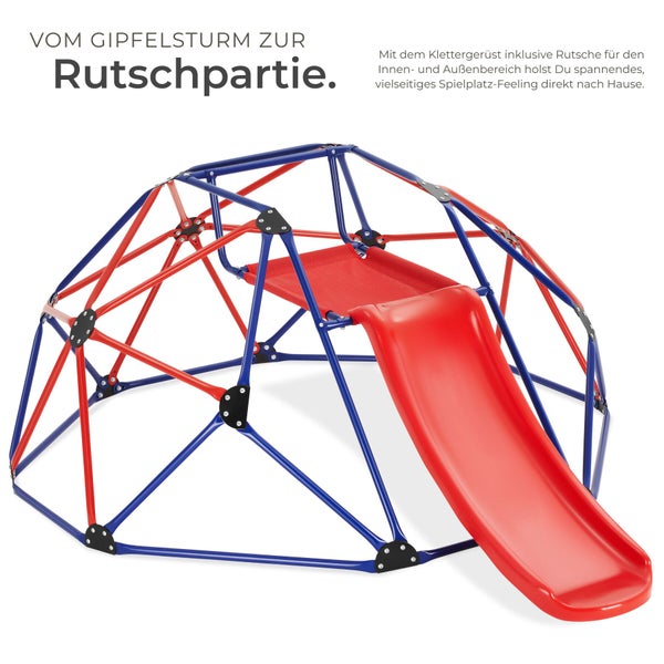 Klettergerüst mit Rutsche tectake Freeclimber ab 3 Jahren, inklusive 4 Heringe 185 x 243 x 90 cm rot/blau