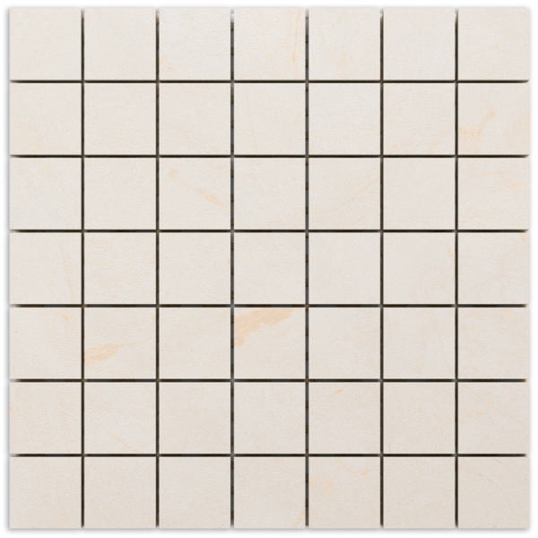 Quadratisches Mosaikfliesen-Netz mit Steinoptik in Beige.