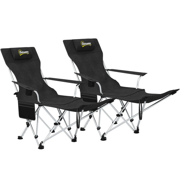 Outsunny 2er Set Campingstuhl faltbar Angelstuhl mit abnehmbar Fußstütze Getränkehalter Kopfstütze Gartenstuhl belastbar 120 kg Liegestuhl für Erwachsene Klappstuhl Strandstuhl Campingstühle