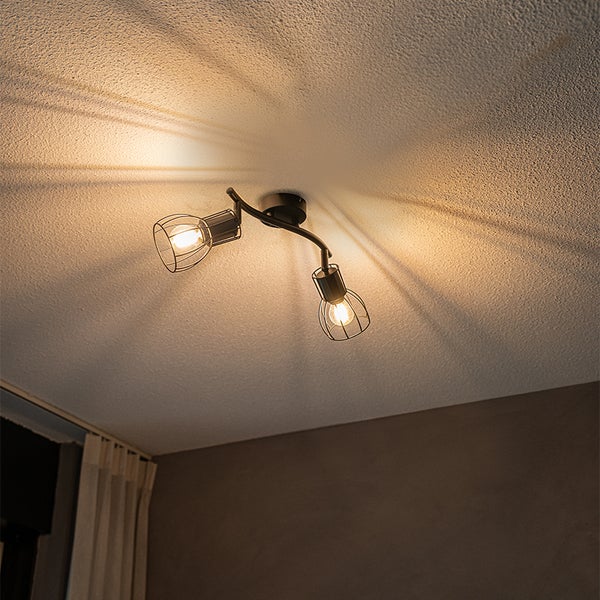 Deckenleuchte mit zwei Leuchtenarmen und Käfigschirm