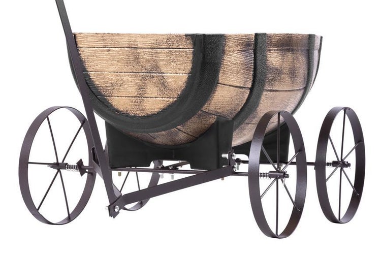 PROREGAL Pflanzenwagen Whiskyfass Maße 41x29x19 cm in Holzoptik auf Rädern für Innen- & Außen, Gartendeko
