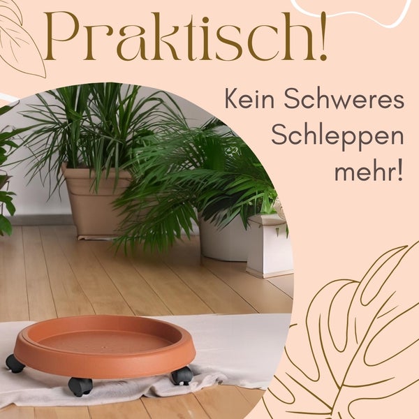 Pflanzenroller rund Rollbrett Pflanzen Blumentopf Untersetzer mit Rollen Blumenroller Pflanzenrolle Rolluntersetzer Wetterfest 25 cm
