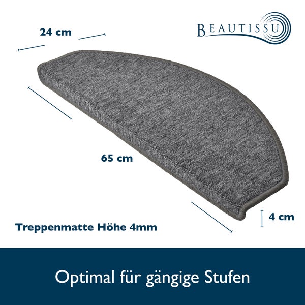 Beautissu Treppenmatte mit Maßangaben 65 cm mal 24 cm und 4 cm Kante, 4 mm Höhe, für Treppenstufen