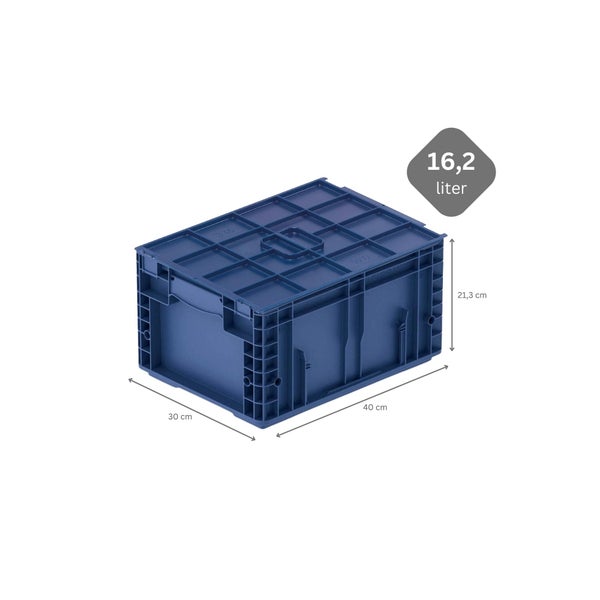 PROREGAL VDA KLT Kleinladungsträger Mit Verbundboden und Auflagedeckel HxBxT 21,3 x 30 x 40 cm 16,2 Liter KLT Transportbox Transportbehälter Stapelbehälter