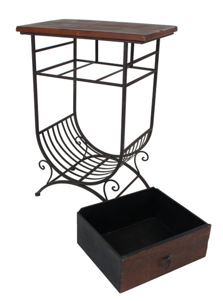 FRANK FLECHTWAREN | Beistelltisch Country-Style, METALL, 48 x 30 x 68 cm, Schublade 34 x 27 x 13 cm