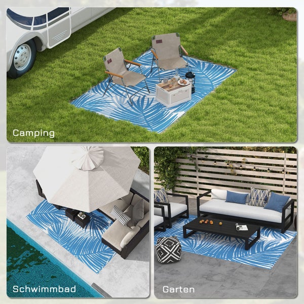 Outsunny Outdoorteppich, mit Tragetasche, für Camping, Terrasse, 182 x 274 cm, Kunststoff, Blau