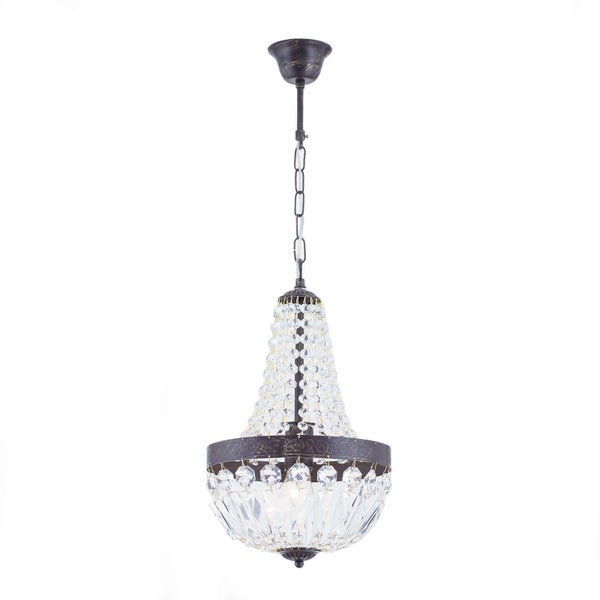 Kronleuchter im klassischen Design mit Metallrahmen und Kristallbehang als Hängeleuchte
