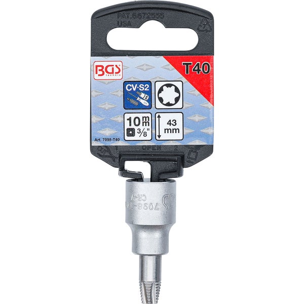 BGS Schraubenausdreher-Bit-Einsatz Antrieb Innenvierkant 10 mm (3/8) für defektes T-Profil (für Torx) T40 - 7098-T40
