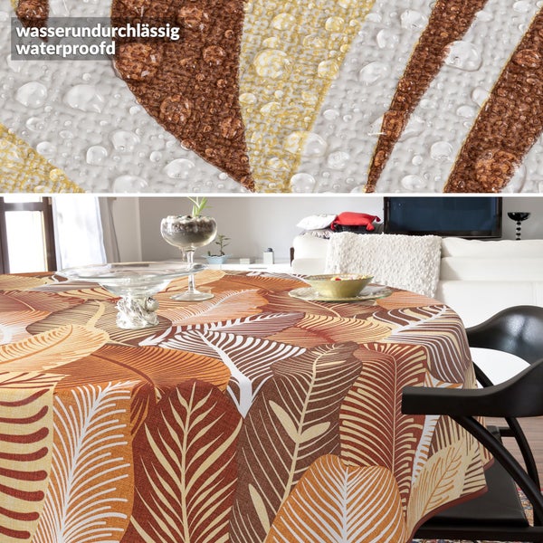 Wasserdichte Tischdecke mit Blätter Design auf einem Tisch