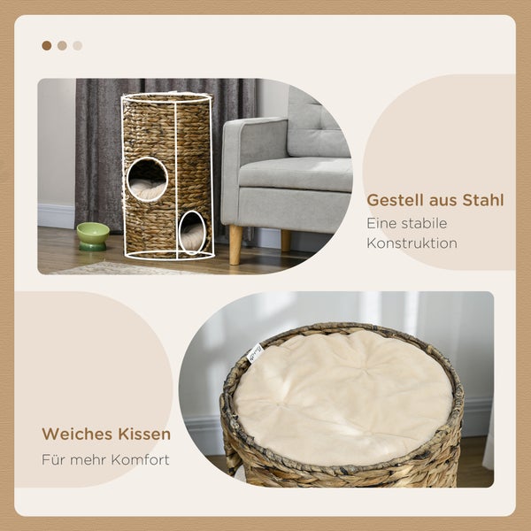 PawHut Kratztonne, 40L x 40B x 73H cm, Stahl, Wasserhyazinthe, Kaffee-Braun