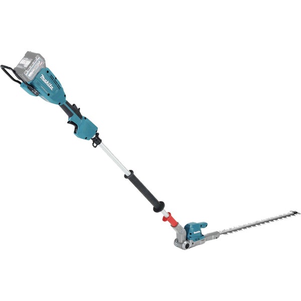 Makita Akku Heckenschneider 40 Volt Max mit langem Stiel und verstellbarem Messerkopf für hohe Hecken.