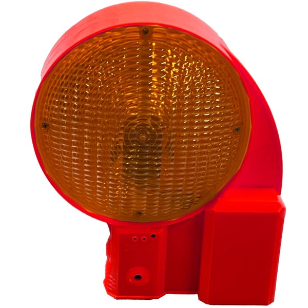 UVWARN Bakenleuchte gelbe LED + 1 Batterie 6 Volt 200mm Linse L6 DIN EN12352 einseitig / rotes Gehäuse