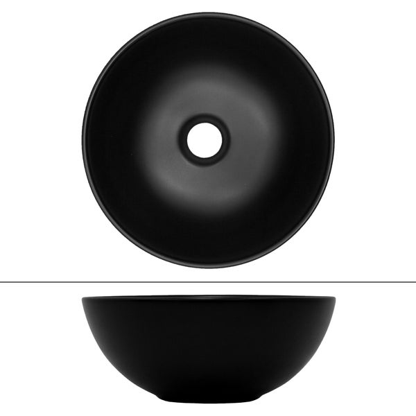 ML-Design Waschbecken aus Keramik in Schwarz matt Ø 32x13,5 cm Rund inkl. Ablaufgarnitur Silber, Moderne Aufsatzwaschbecken Waschtisch Waschschale Waschplatz Handwaschbecken, für Badezimmer/Gäste-WC
