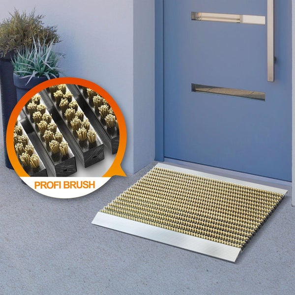 FLOORDIREKT Fußmatte - Profi Brush - Schmutzfangmatte mit Alu-Rahmen - Beige 50 x 80 cm