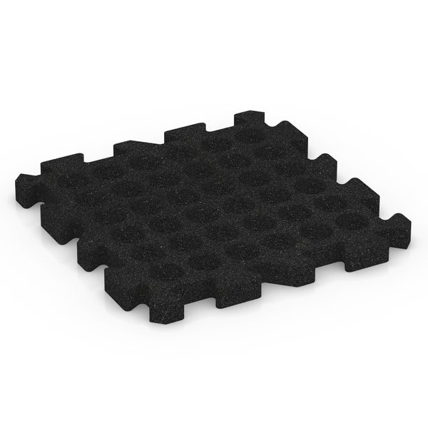 Quadratische Fallschutzmatte aus Gummigranulat mit Puzzlesystem zur Verbindung.