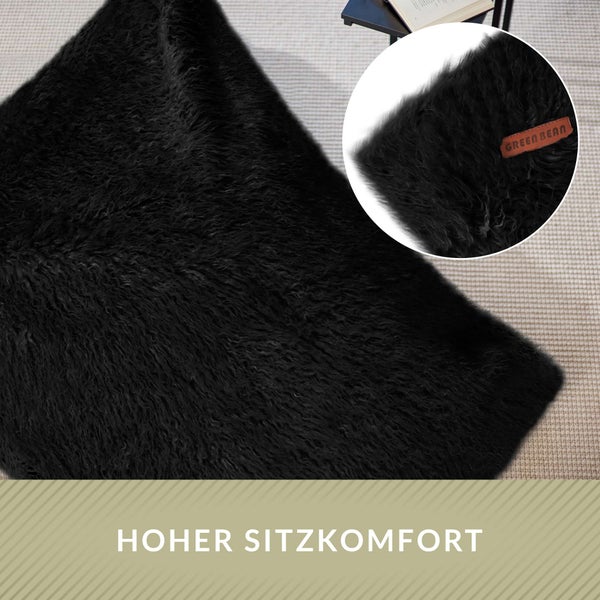 Green Bean XXL-Sitzsack Fellotpik mit Füllmaterial (EPS Perlen - 380 Liter) - Indoor Maße ca 180 x 140 cm - Bean Bag Sitzkissen Sitzpuff Sitzsessel Bodenkissen Lounge Schwarz
