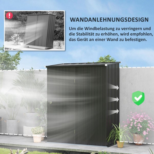 Outsunny Gerätehaus mit Pultdach, Gartenhaus, abschließbar, verzinkt, 1,34 m², 161,5 x 94,5 x 196 cm, Stahl, Schwarz