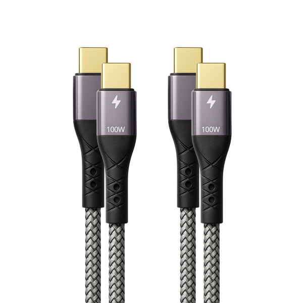 ProfiPatch USB C Kabelset 100W PD 3.0 5A E-Mark Chip 2x1m grau Goldkontakt
