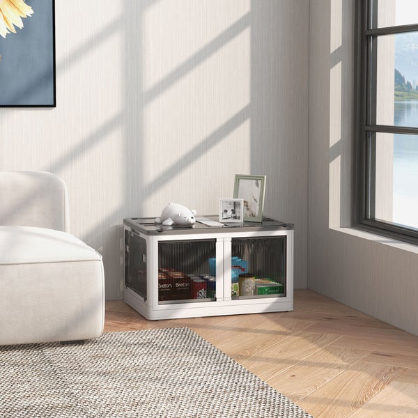 HOMCOM Aufbewahrungsbox, 99L, stapelbar, mit Rollen, faltbar, 5-seitiger Zugang, 67L x 47B x 38H cm, Stahl, Kunststoff, Weiß