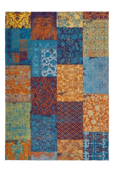 Flachflor Teppich Allura Multi Baumwolle Retro-Design, Patchwork-Design handgewebt, Jacquard, Chenille 80 x 150 cm