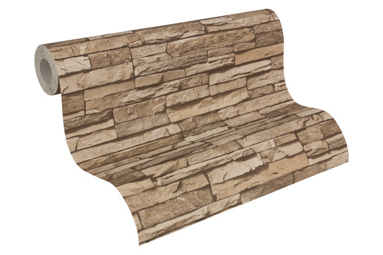 Dekorative Steinwand mit Schreibtisch, Stuhl und Schreibtischlampe für ein modernes Bürodesign