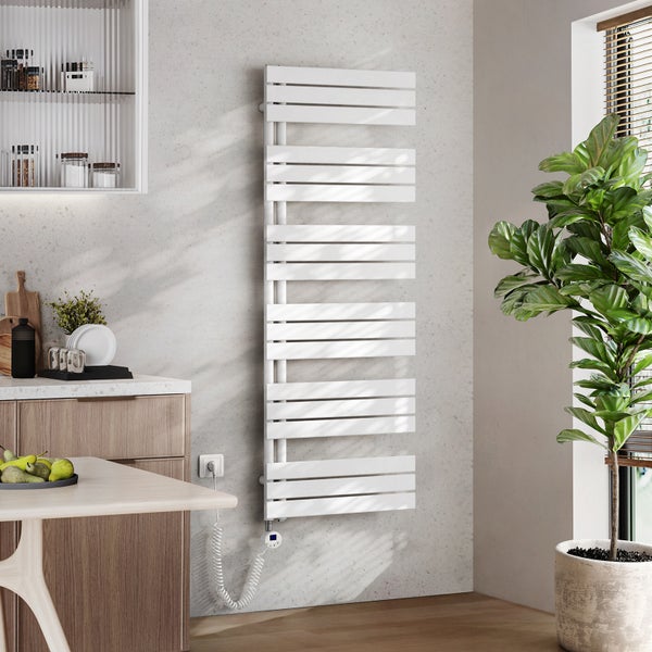 EMKE Elektrischer Design- Paneelheizkörper mit Thermostat und Timer für Handtuchwärmer, seitlich offen, Vertikal, Handtuchheizkörper elektrisch, 1000 Watt, 60 cm x 159 cm, Weiß