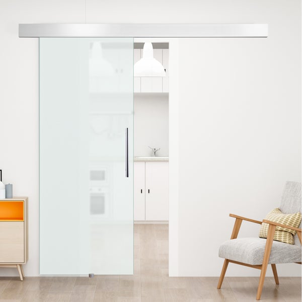 HOMCOM Glasschiebetür Schiebetür Tür Zimmertür mit Griffstange einseitig satiniert 90 x 205 cm