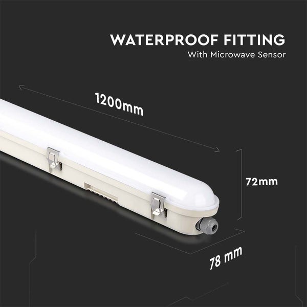 Wasserdichte Leuchte mit Mikrowellensensor, 1200 mm lang