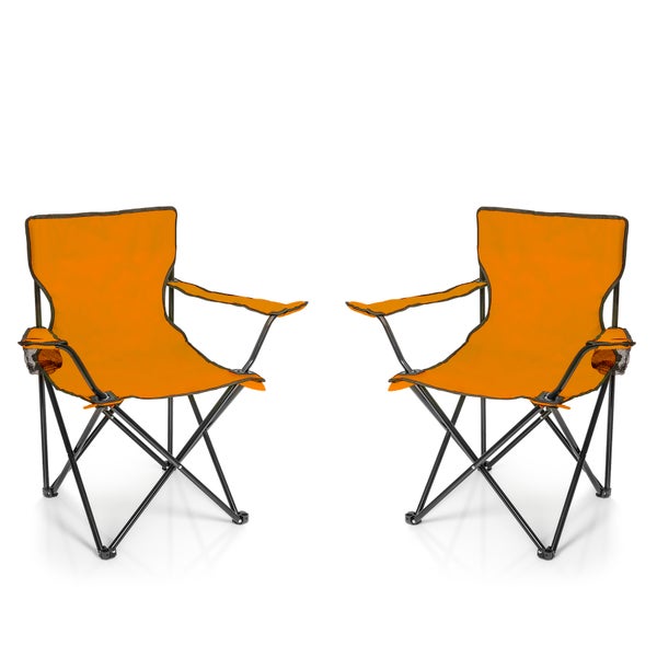 BigDean 2x Faltstuhl ORANGE Campingstuhl Anglerstuhl mit Getränkehalter & Tragetasche - Anglersessel klappbar - Klappstuhl Gartenstuhl Faltstuhl Relaxsessel Angelsessel faltbar