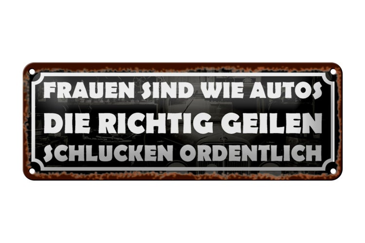 Blechschild Spruch 27x10cm Frauen sind wie Autos Dekoration