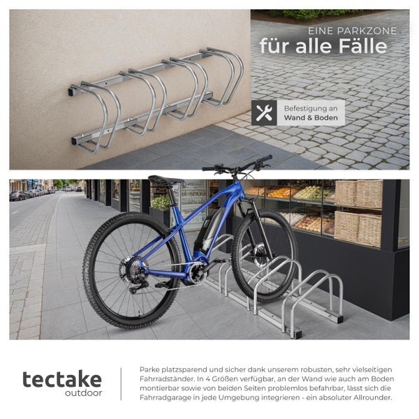 Fahrradständer tectake  von beiden Seiten befahrbar aus rostfreiem Stahl silber