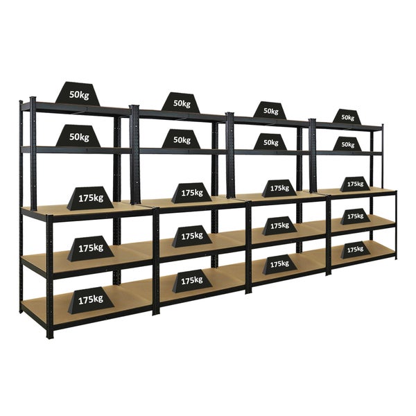 PROREGAL Mega Deal 4x Profi Werkbank GIANT BEAST HxBxT 180x100x60cm Fachlast 175kg Schwarz, Werkbankregal, SArbeitstisch