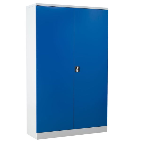 PROREGAL Stahlschrank Bee mit 6 lackierten Fachböden HxBxT 195 x 120 x 50 cm Korpusfarbe Lichtgrau Frontfarbe Enzianblau