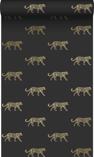 Origin Wallcoverings Tapete Panter Schwarz und Gold - 53 cm x 10.05 m - 347686