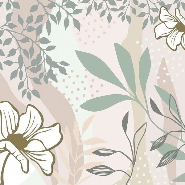 Sanders & Sanders Fototapete gezeichnete Blätter Beige und Hellgrün 375 x 270 cm