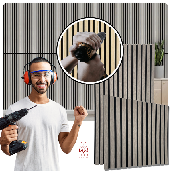 2 Stück 0,54m² / Lamellen 3d Paneele Holz Wandpaneele Deckenpaneele Dekoren/schalldämmung - PET Filz 6mm und MDF 9mm (11002C)