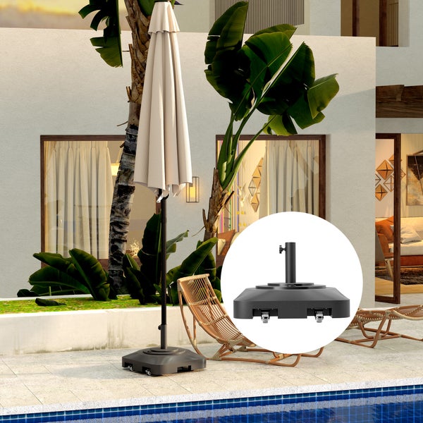 Outsunny Sonnenschirmständer bis 25 kg befüllbar Schirmständer mit Rollen, Quadratisch Schirmhalter, Schirmgewicht, Ständer für Sonnenschirm Ø38/48 mm, für Balkon, Terasse, Garten, Schwarz